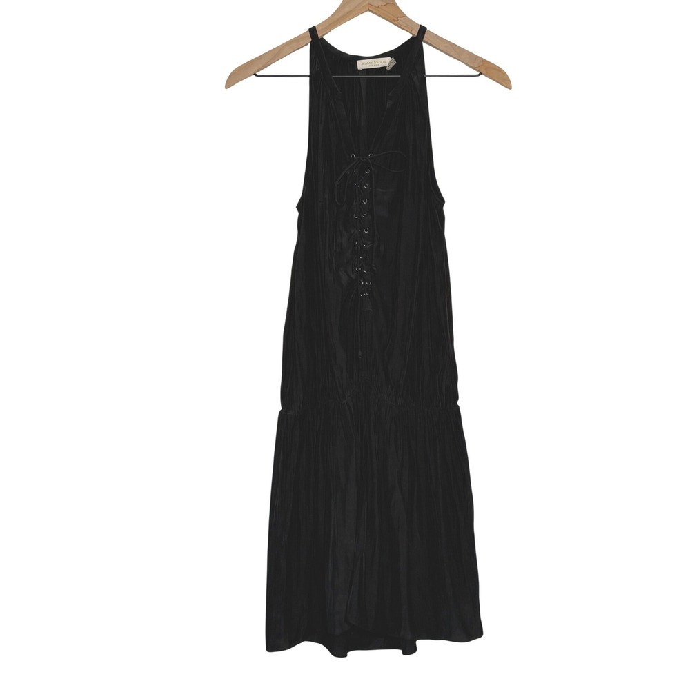 Ramy Brook New York Womens Black Lace Up Blouson Pleated Mini Dress Small